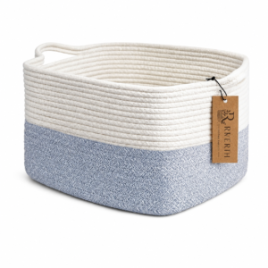 COMFY-HOMI Cotton Rope Woven Basket with Handles for Shelves