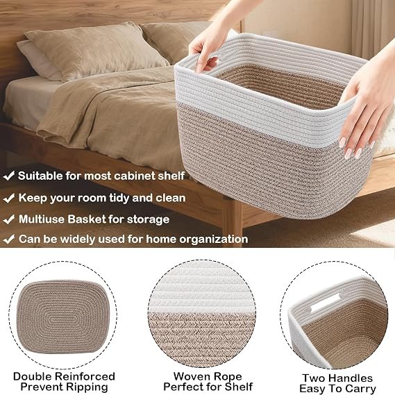 3 Pack Woven Rope Storage Baskets for Shelves - Image 3